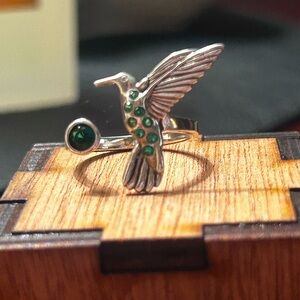 Sterling Silver Hummingbird Ring with Green Accents
